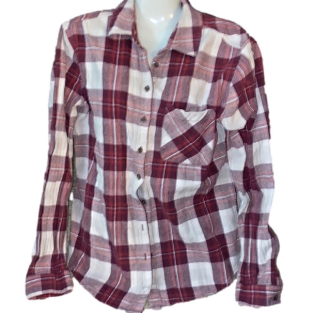 𝅺GARAGE Shirt Boyfriend Fit Plaid  Long Sleeve Shirt (S)